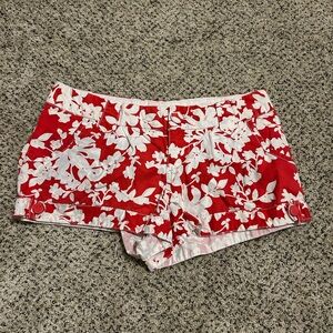 Red and White Floral Shorts